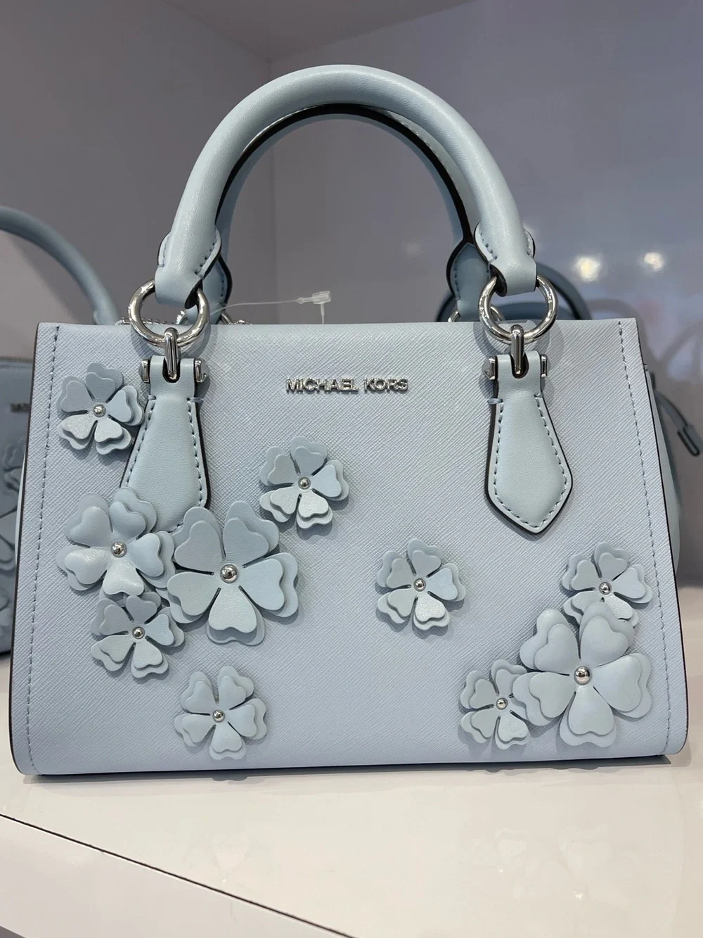 MICHAEL KORS Marilyn Sm Embellished Satchel Crossbody Shoulder Pale Ocean  NWT